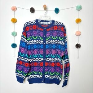 Northern Isles Vintage Floral Heart Navy Cardigan in Midnight Blue Combo